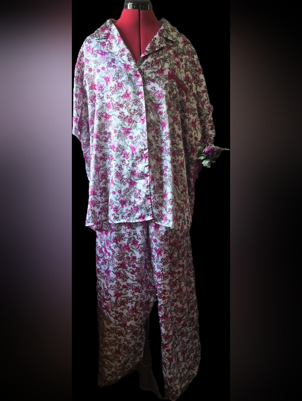 Floral Pink Button-Front Women's Pajama Set